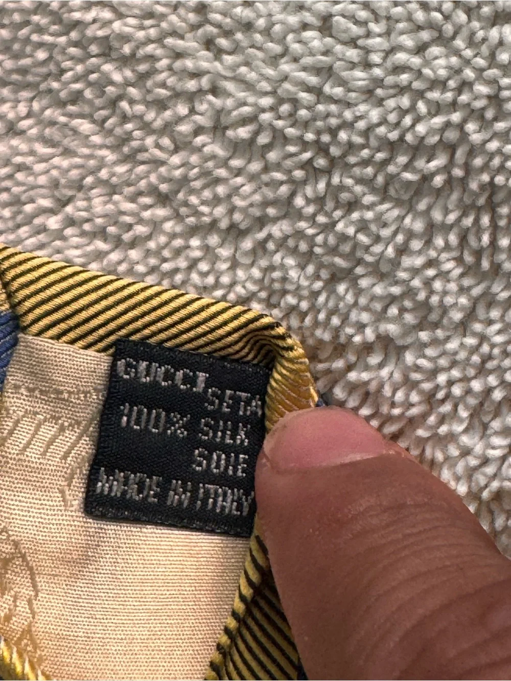 Gucci Mustard Yellow and Navy Diagonal Plaid Silk Tie